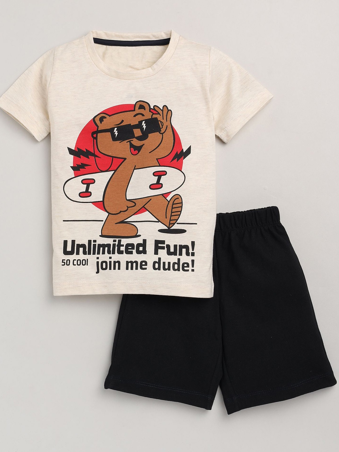 

YK Boys Printed T-shirt with Shorts, Cream