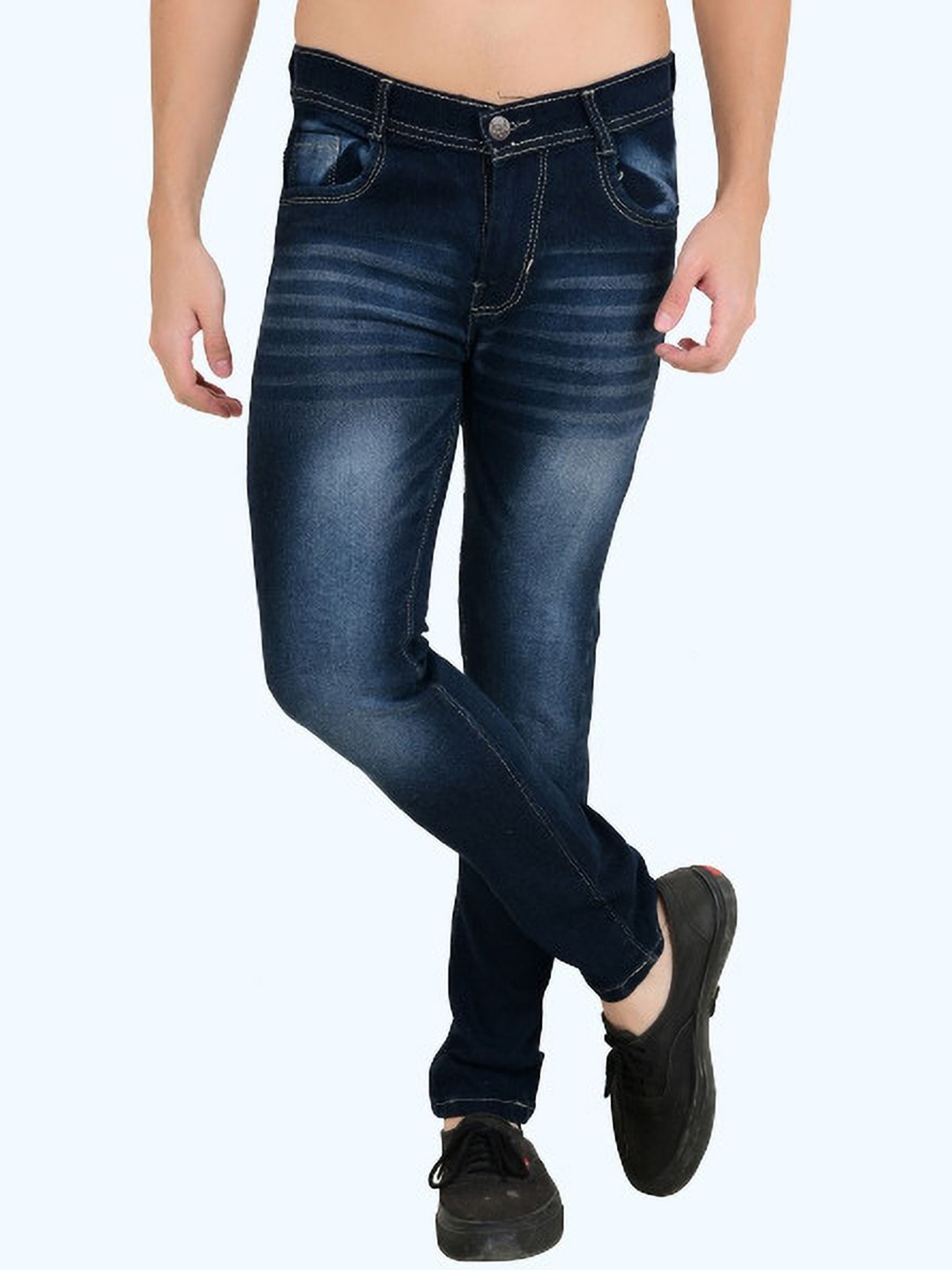 

COMFITS Men Classic Mildly Distressed Heavy Fade Stretchable Jeans, Blue