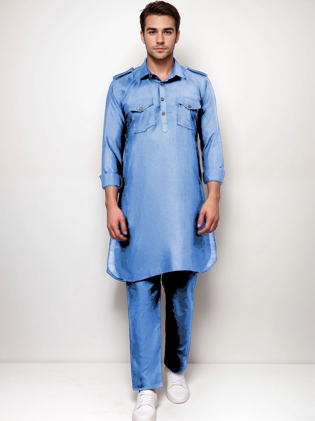 

Yugnik Men Regular Pure Cotton Kurta with Pyjamas, Blue