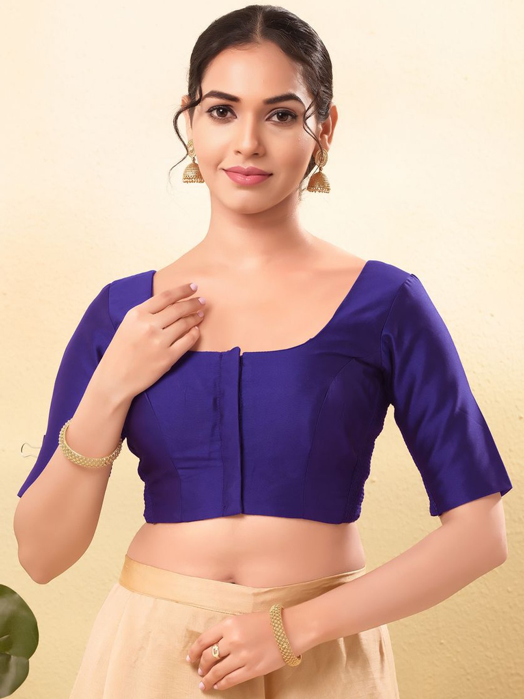 

VAMAS - THE DESIGNER BLOUSES Women Round Neck Padded Saree Blouse, Purple