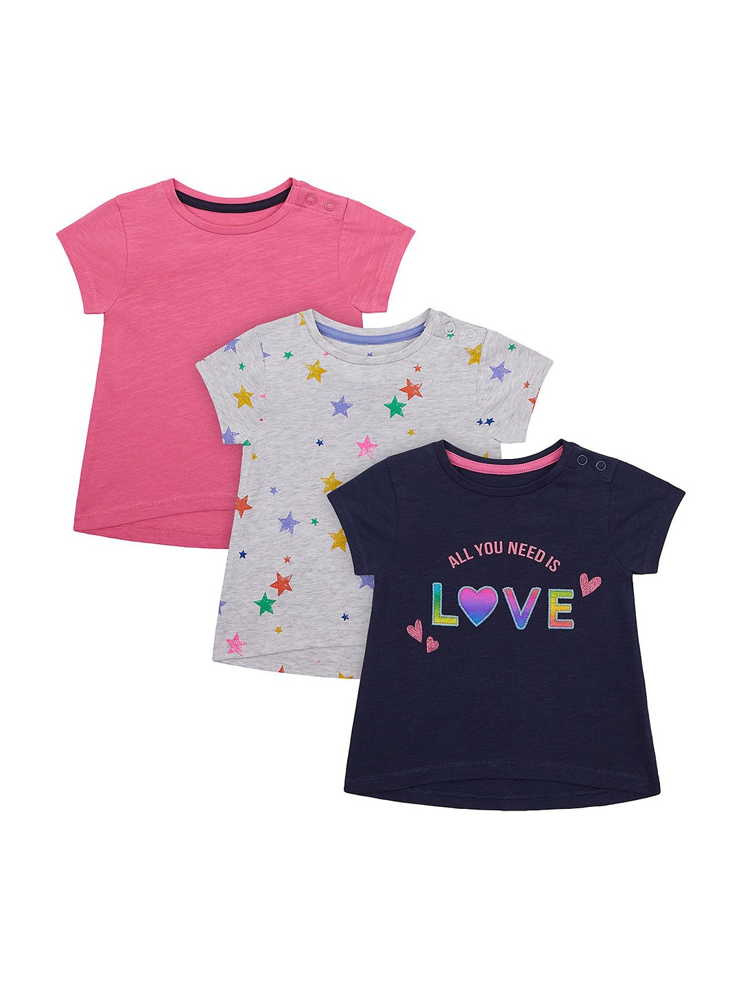 

mothercare Girls 3 Printed Pockets T-shirt, Multi