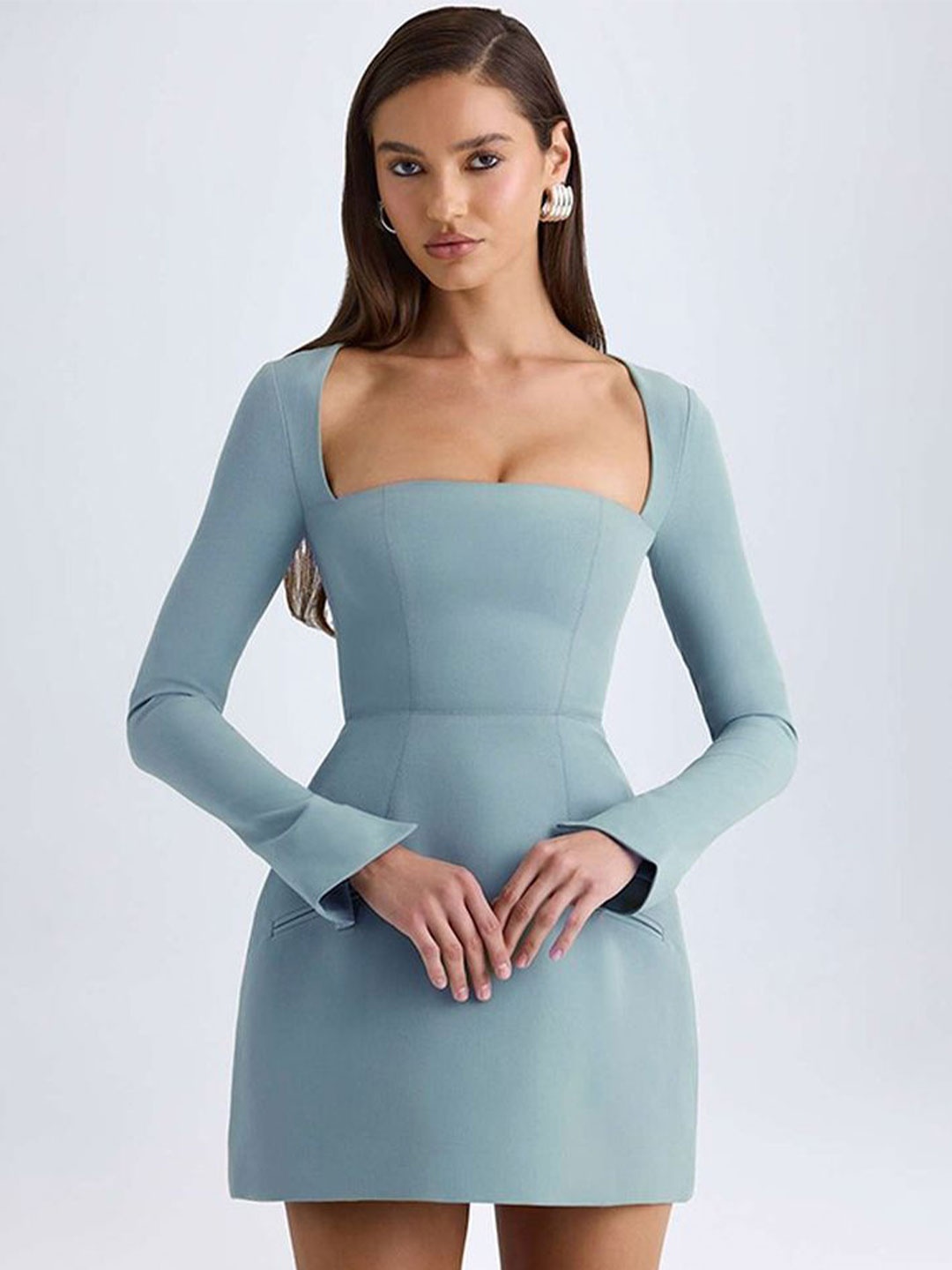 

LULU & SKY Off-Shoulder Bell Sleeve Sheath Mini Dress, Blue