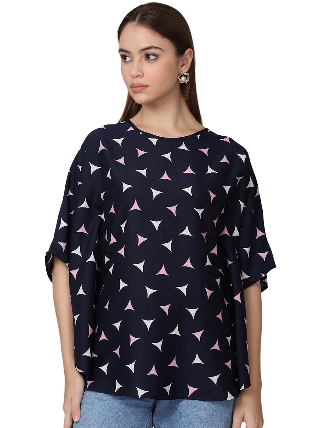 

SZN Print Kimono Sleeve Top, Navy blue