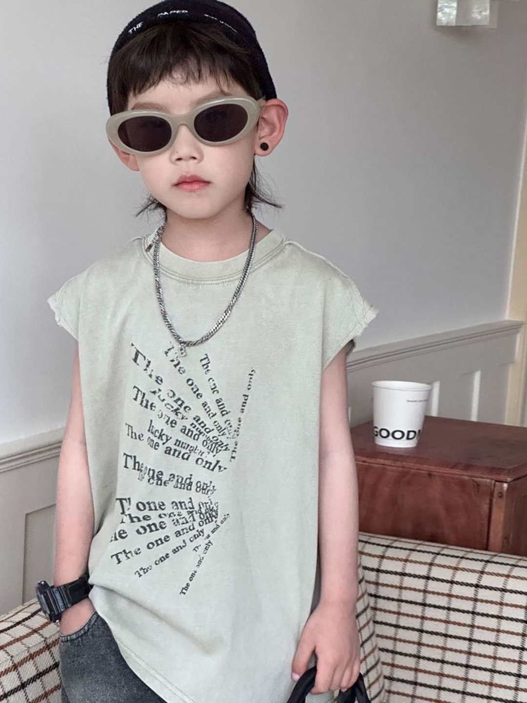 

LULU & SKY Boys Printed Hooded Organic Cotton Applique T-shirt, Beige