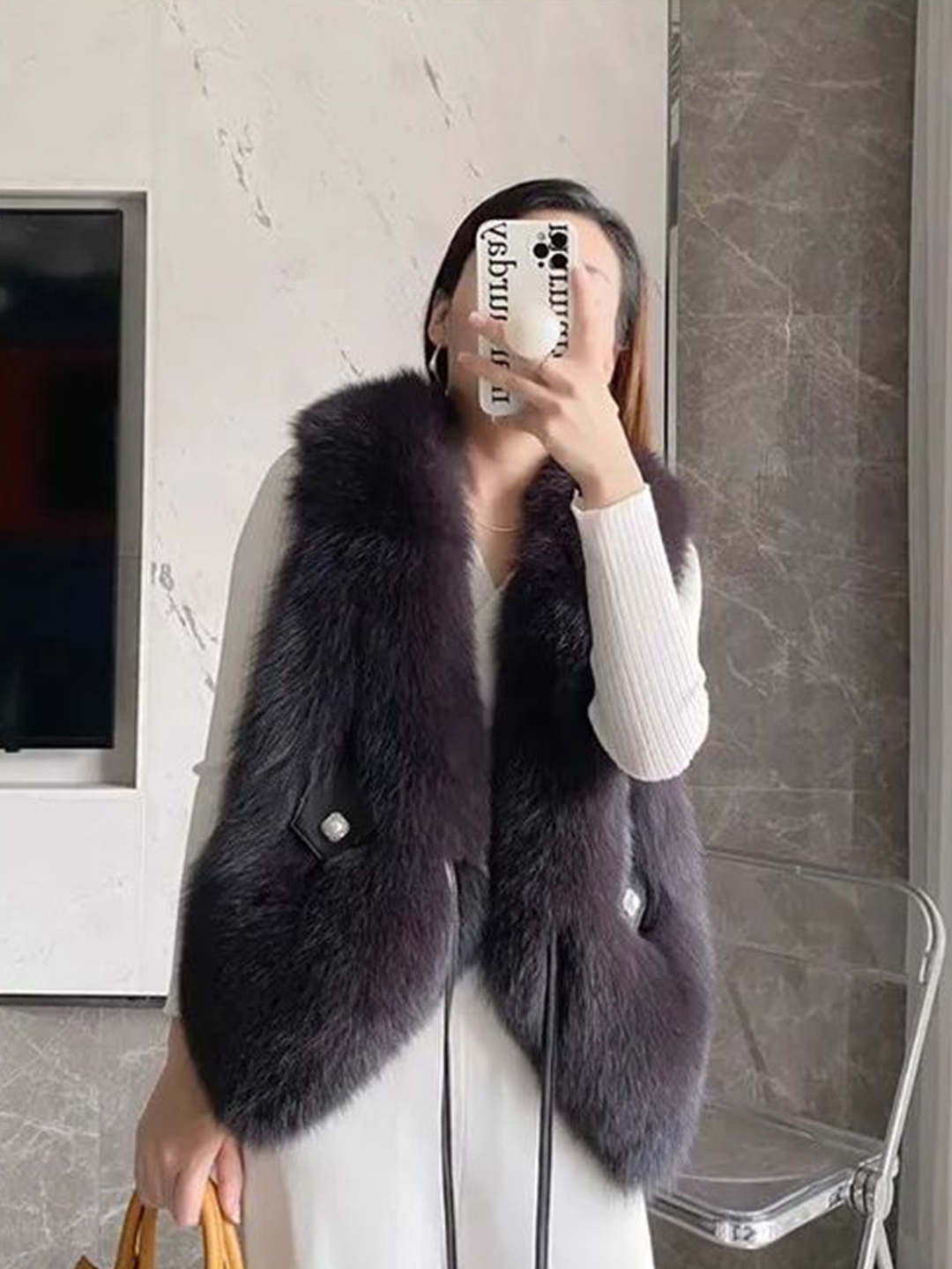 

PANKH Wool Single-Breasted Fur Coat, Grey