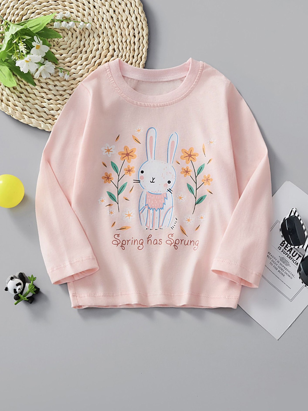 

LULU & SKY Girls Floral Printed Organic Cotton T-shirt, Pink