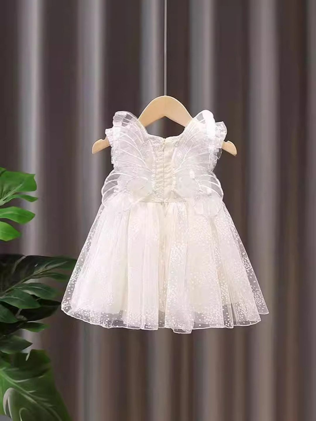 

YK Flutter Sleeve Fit & Flare Dress, White