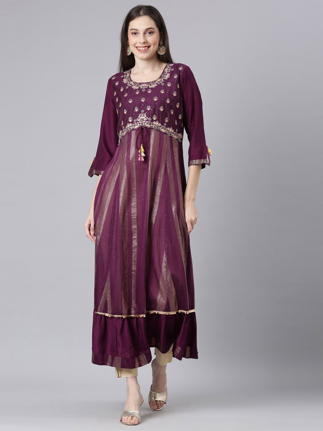 

Neerus Striped Maxi Dress, Burgundy