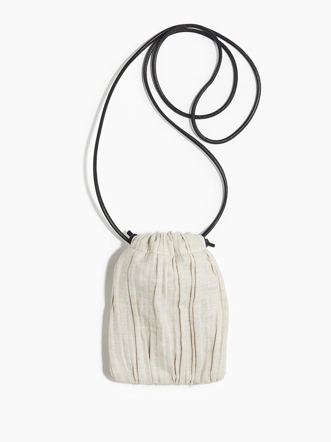 

Linen-blend drawstring phone bag, Beige