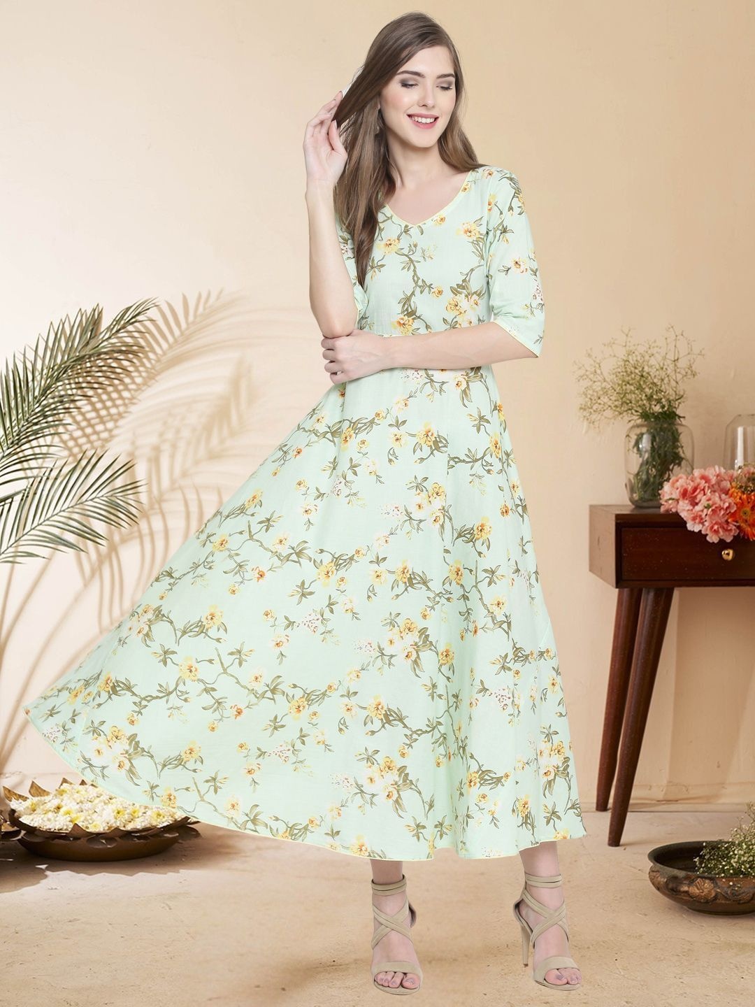 

Sera Floral Print Maxi Dress, Green