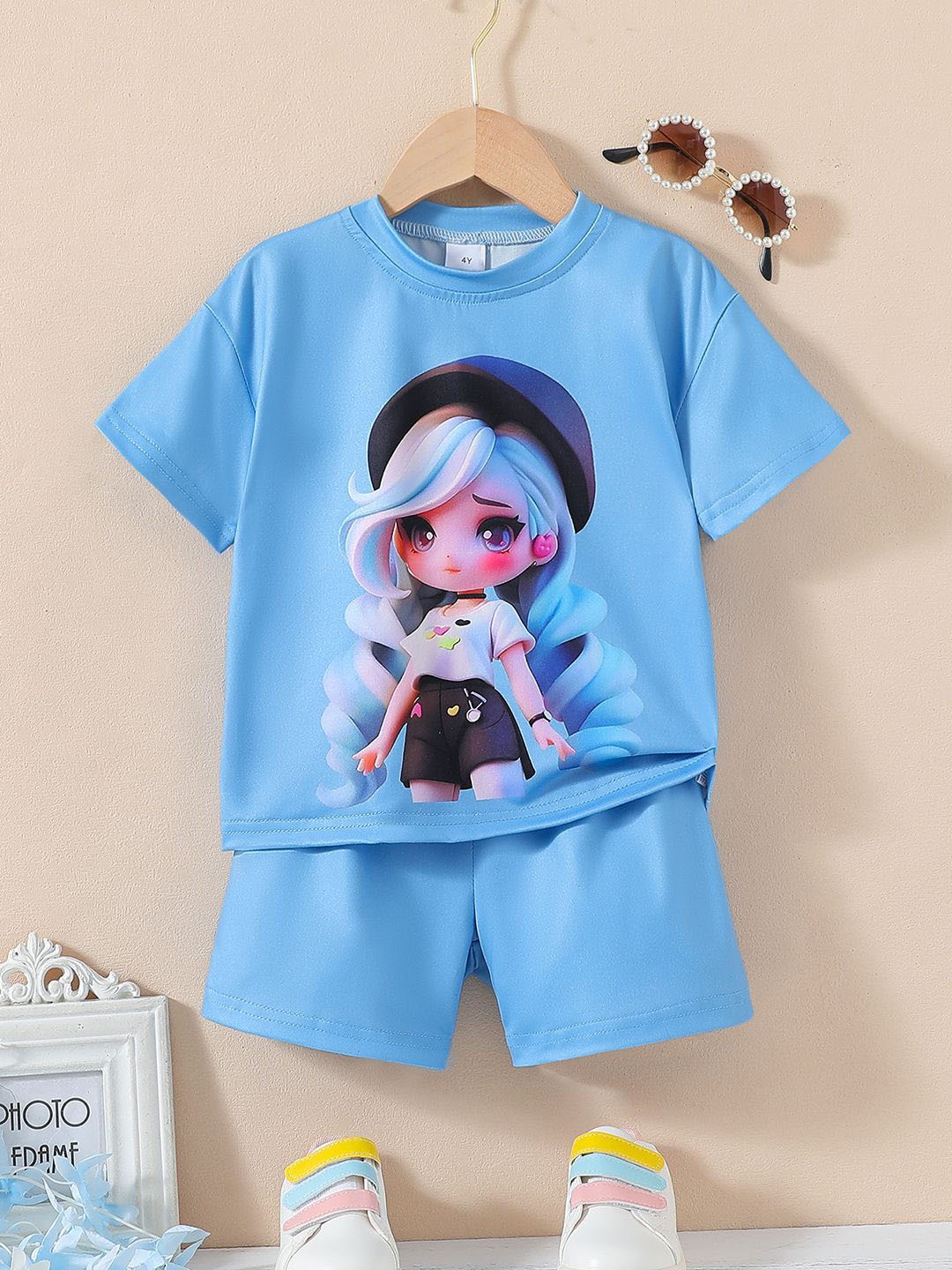 

YK Girls Printed T-Shirt & Shorts Clothing Set, Blue