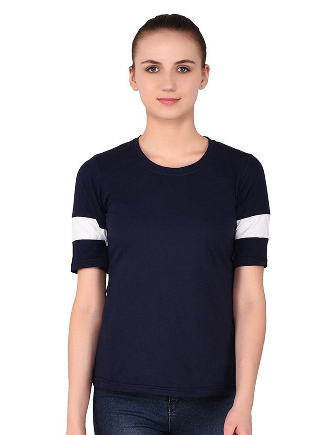 

BEYOU FASHION Women Applique Slim Fit T-shirt, Navy blue