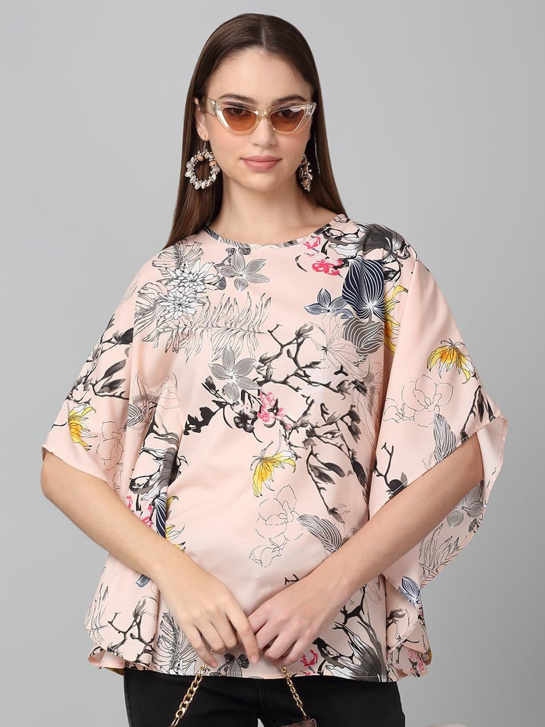 

SZN Floral Print Kimono Sleeve Kaftan Top, Pink