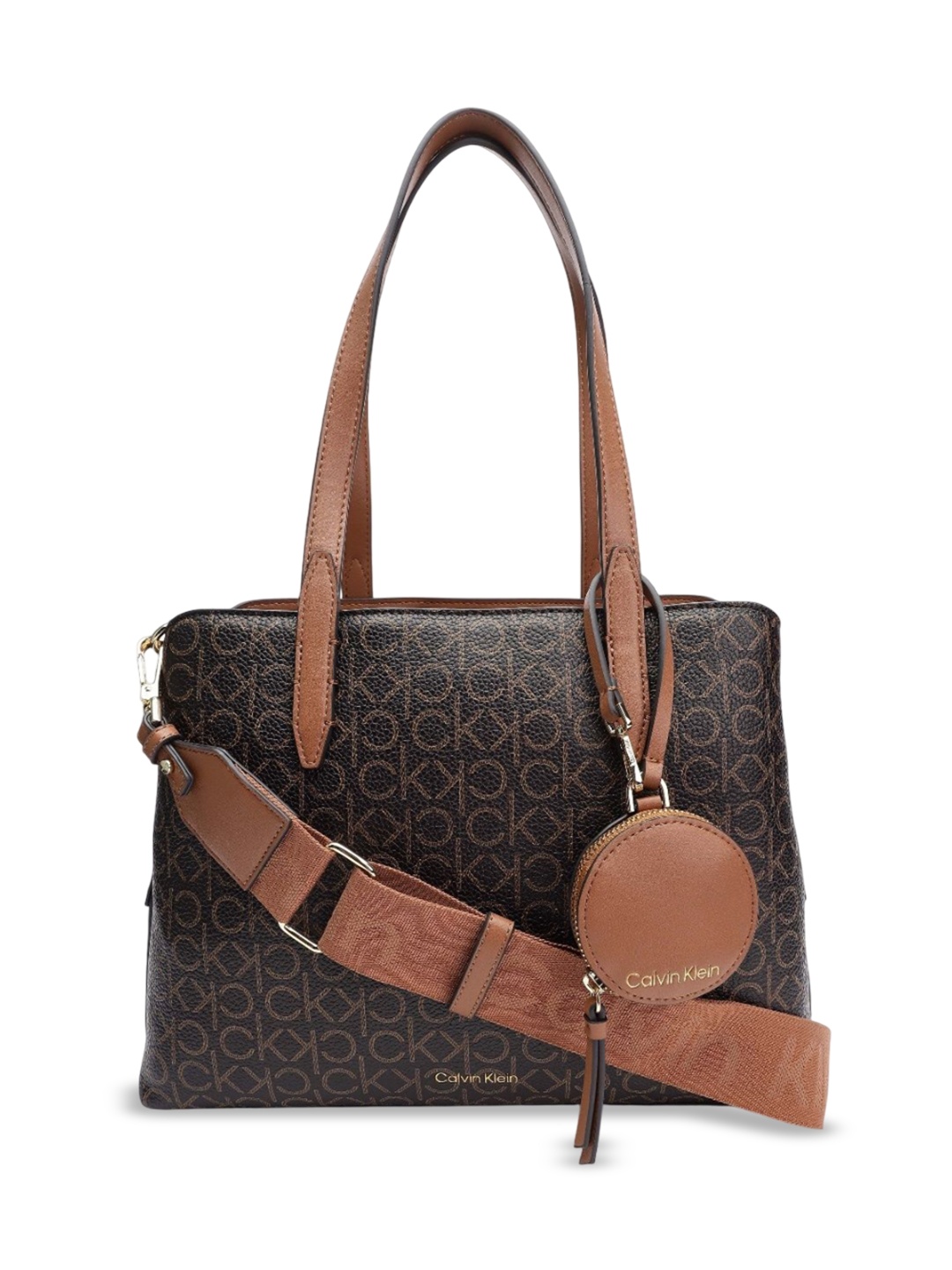 

Calvin Klein Printed Structured Sling Bag, Brown