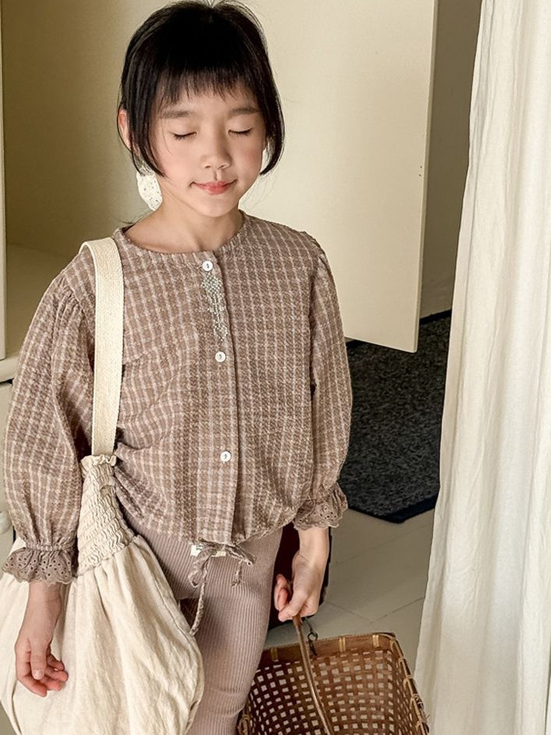 

LULU & SKY Checked Cotton Shirt Style Top, Brown