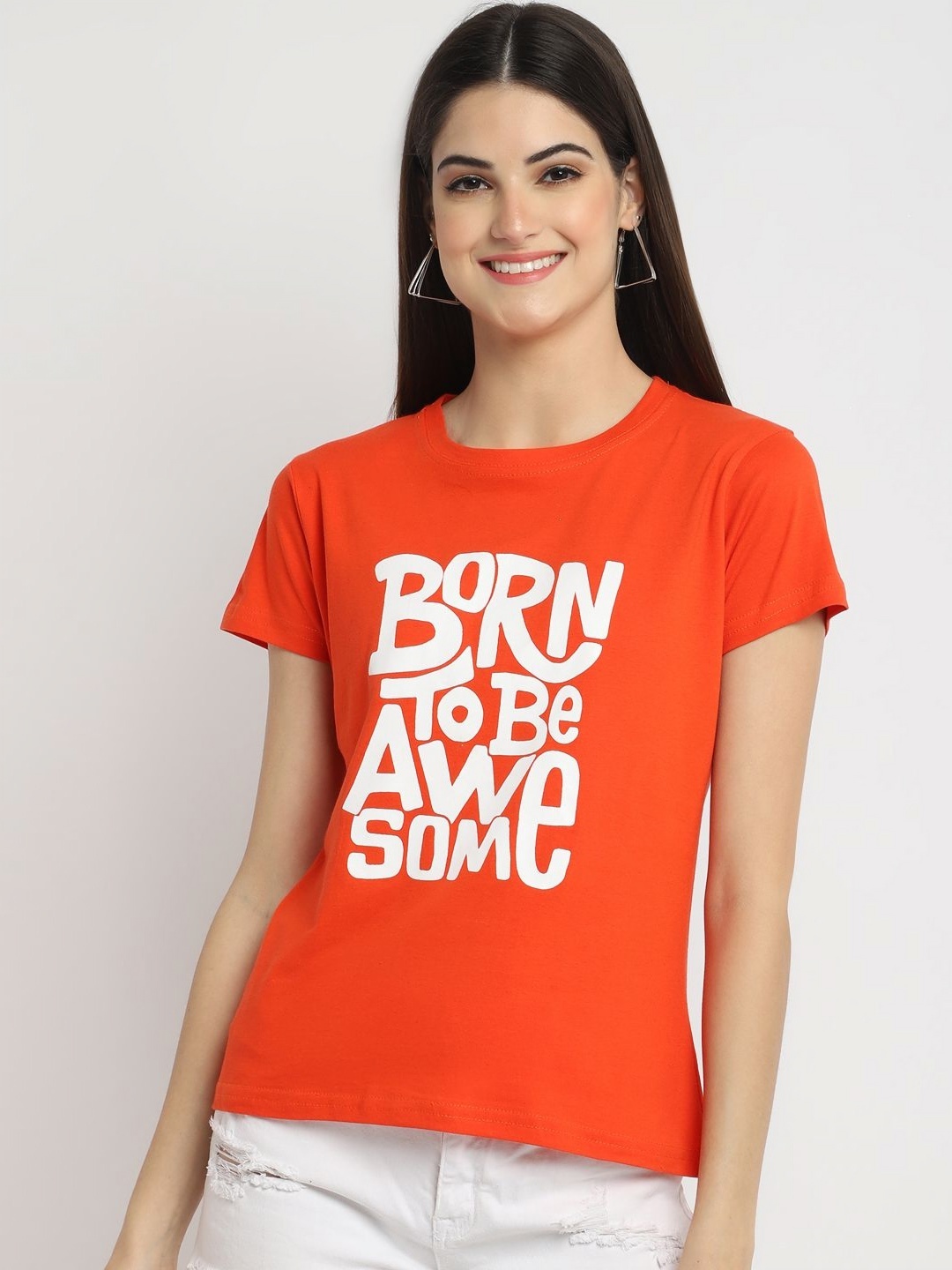 

Dreambe Women Typography Printed T-shirt, Orange