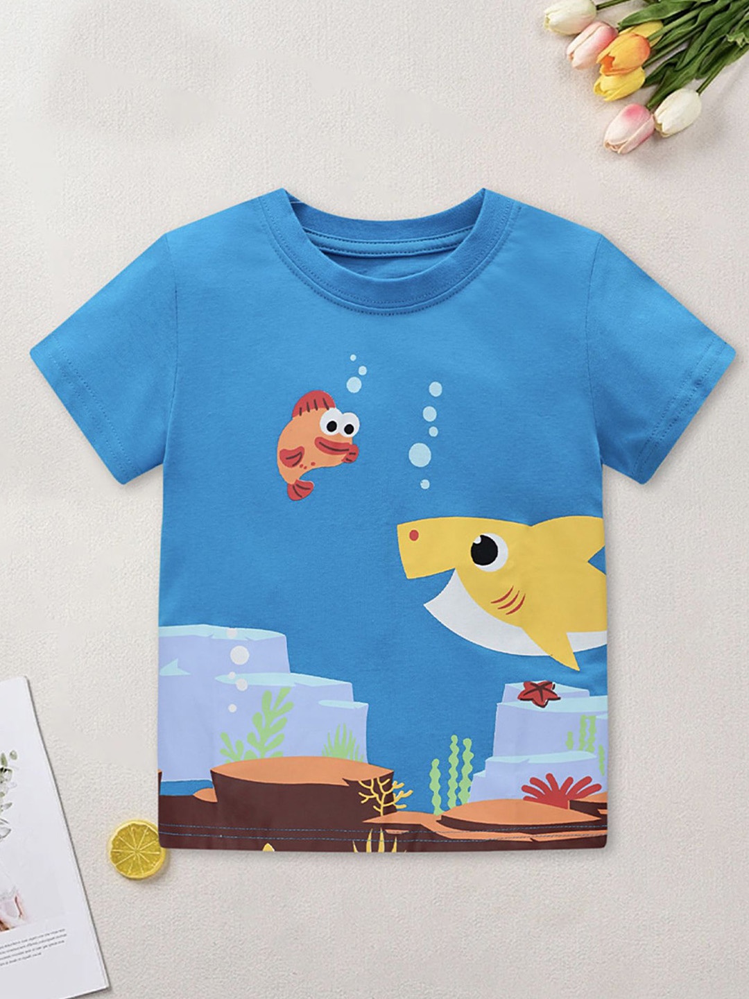 

LULU & SKY Boys Printed Organic Cotton Pockets T-shirt, Blue