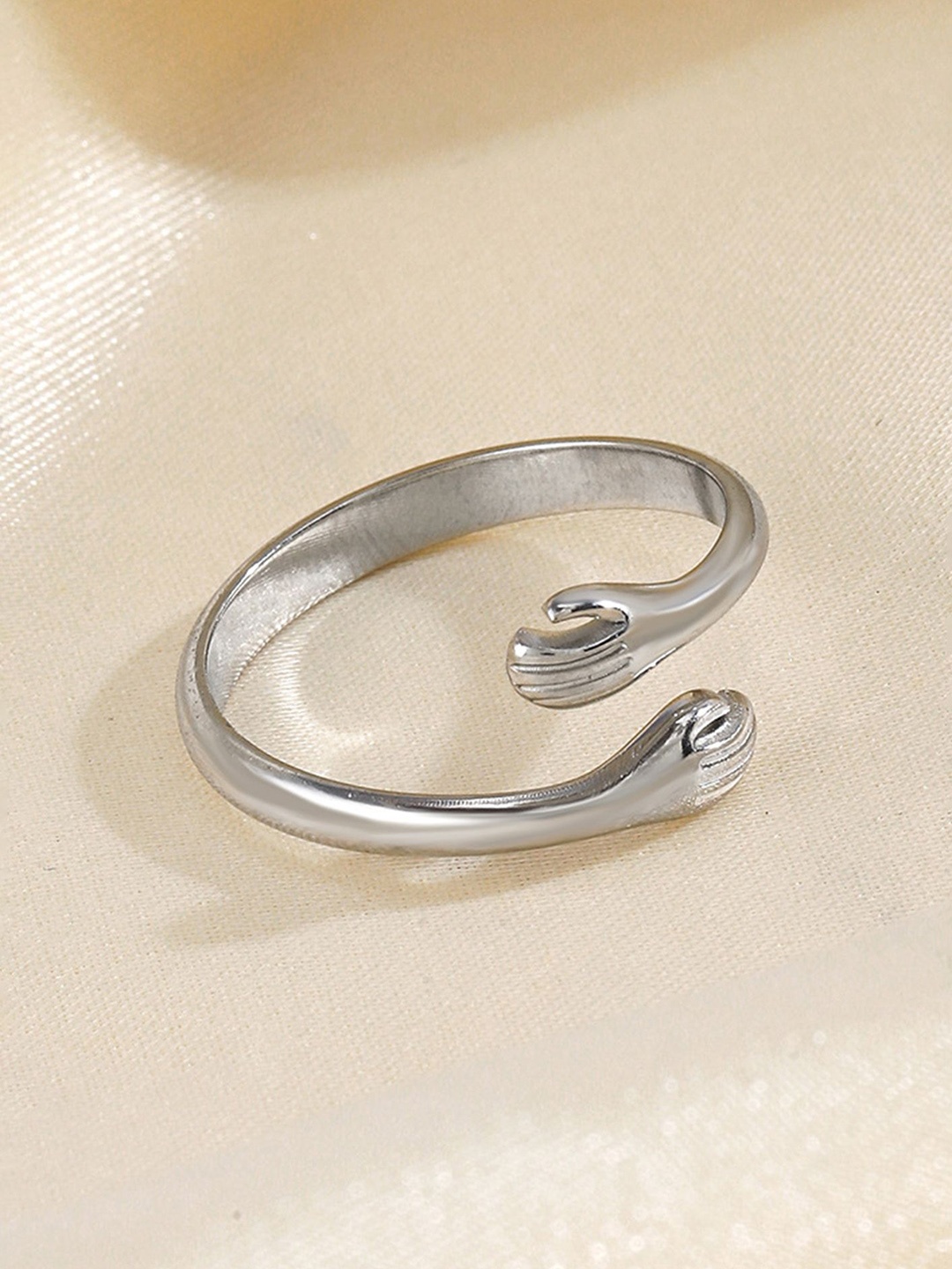 

LULU & SKY Stainless Steel Wrap Hug Adjustable Finger Ring, Silver