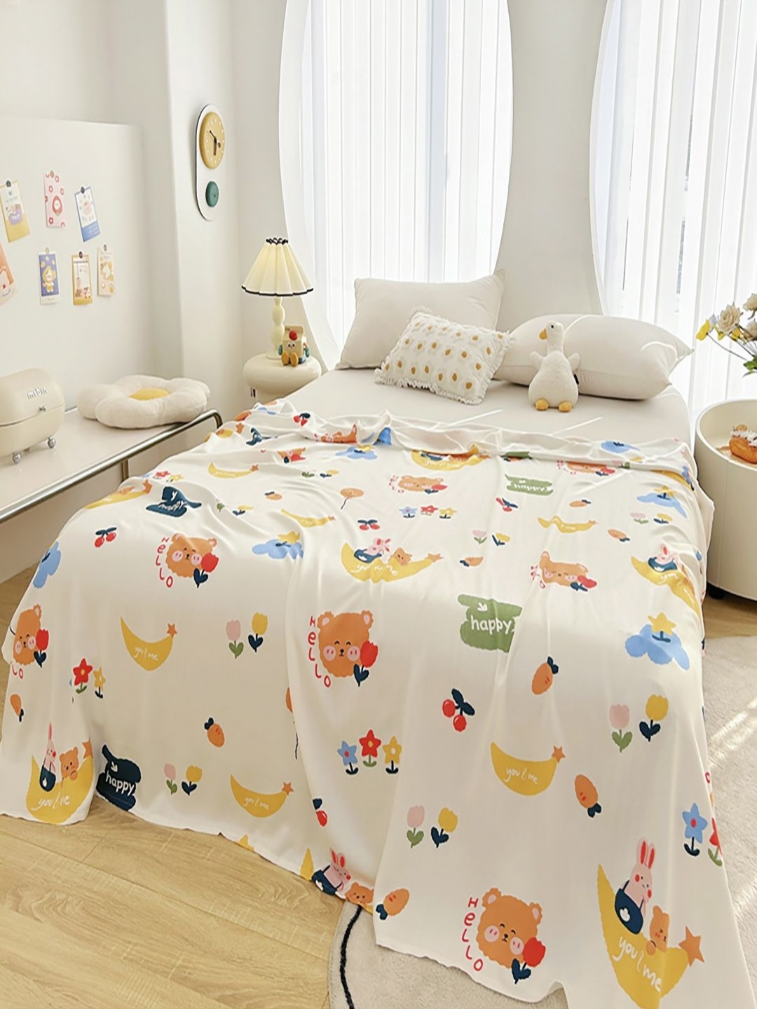 

JC HOME White & Blue Cartoon Characters Mild Winter 300 GSM Single Bed Blanket