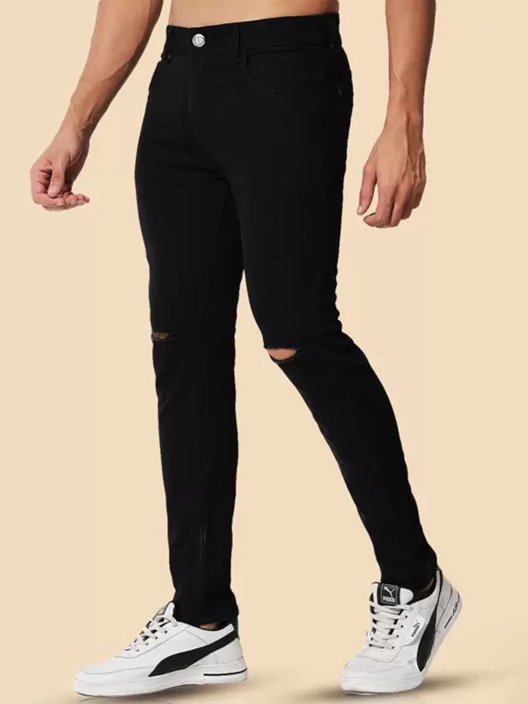 

COMFITS Men Classic Mildly Distressed Stretchable Jeans, Black