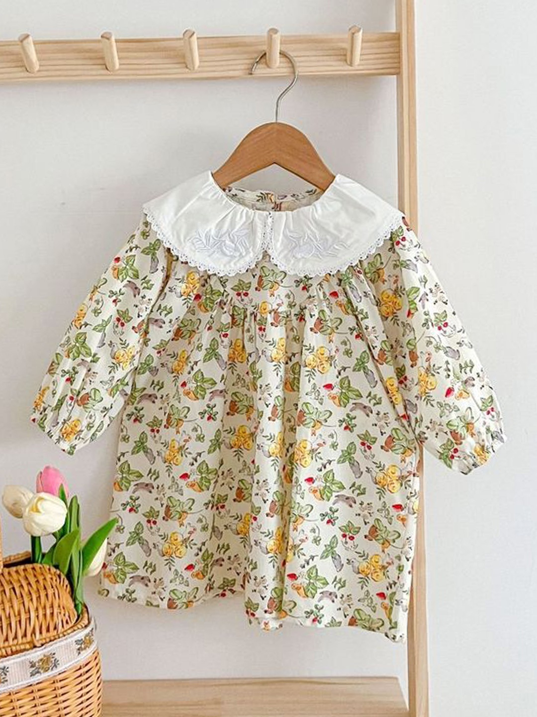 

LULU & SKY Floral Print Peter Pan Collar A-Line Dress, Green