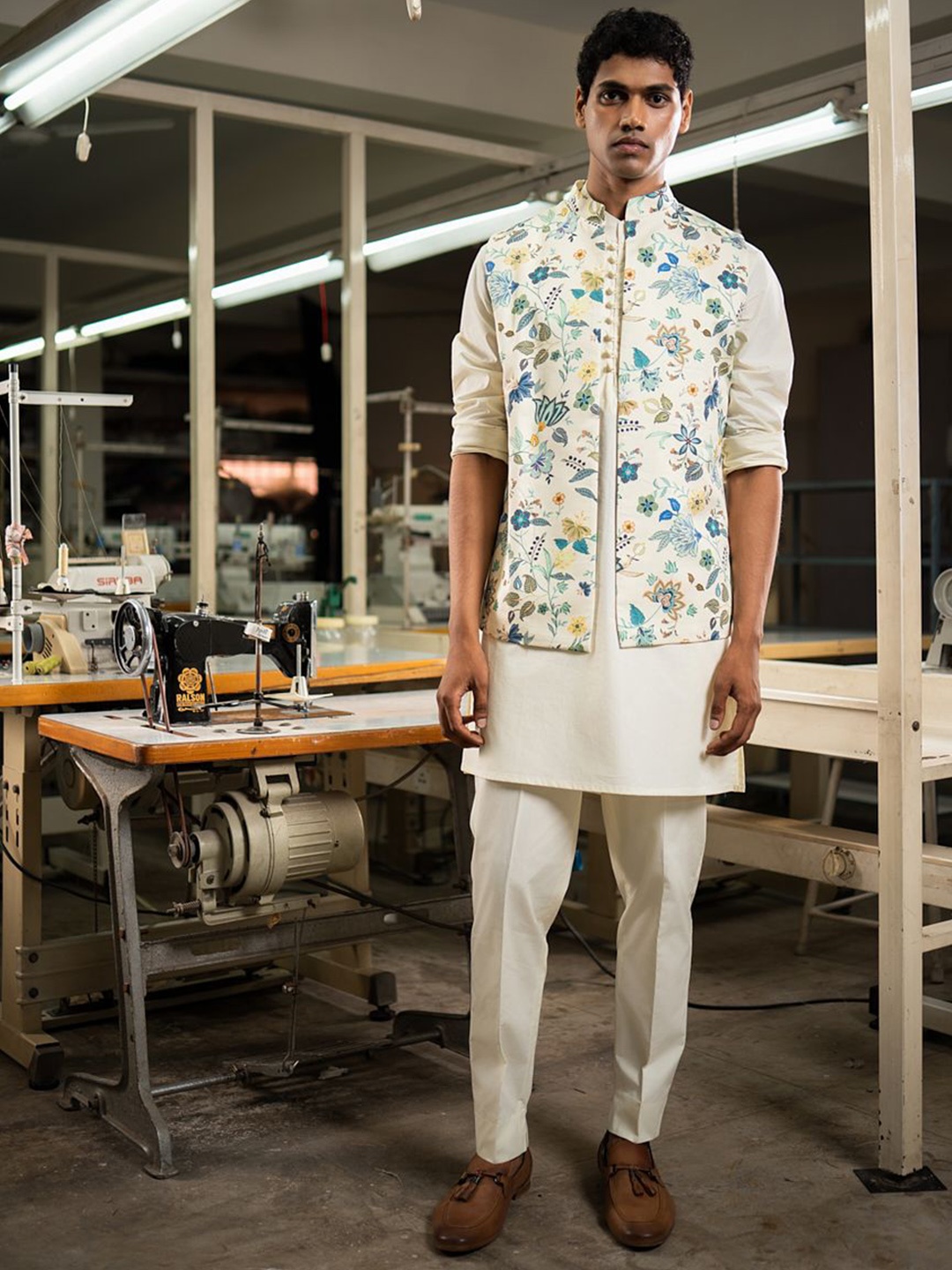 

Project Bandi Printed Satin Nehru Jacket, Off white