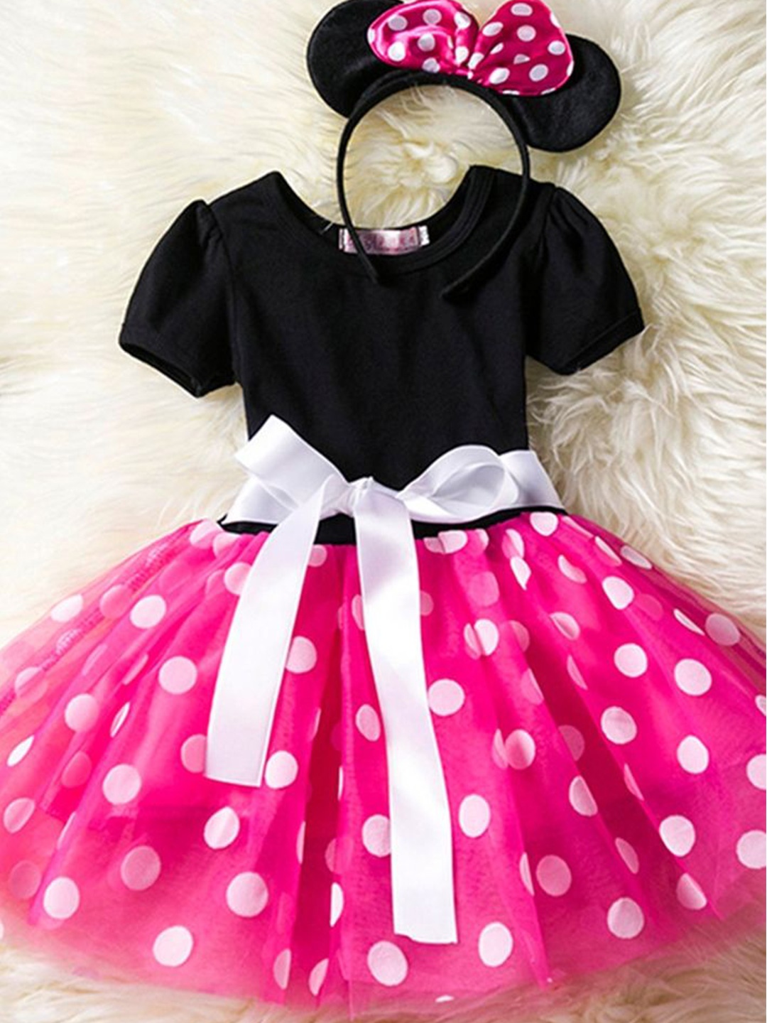 

LULU & SKY Polka Dot Print Fit & Flare Dress, Pink
