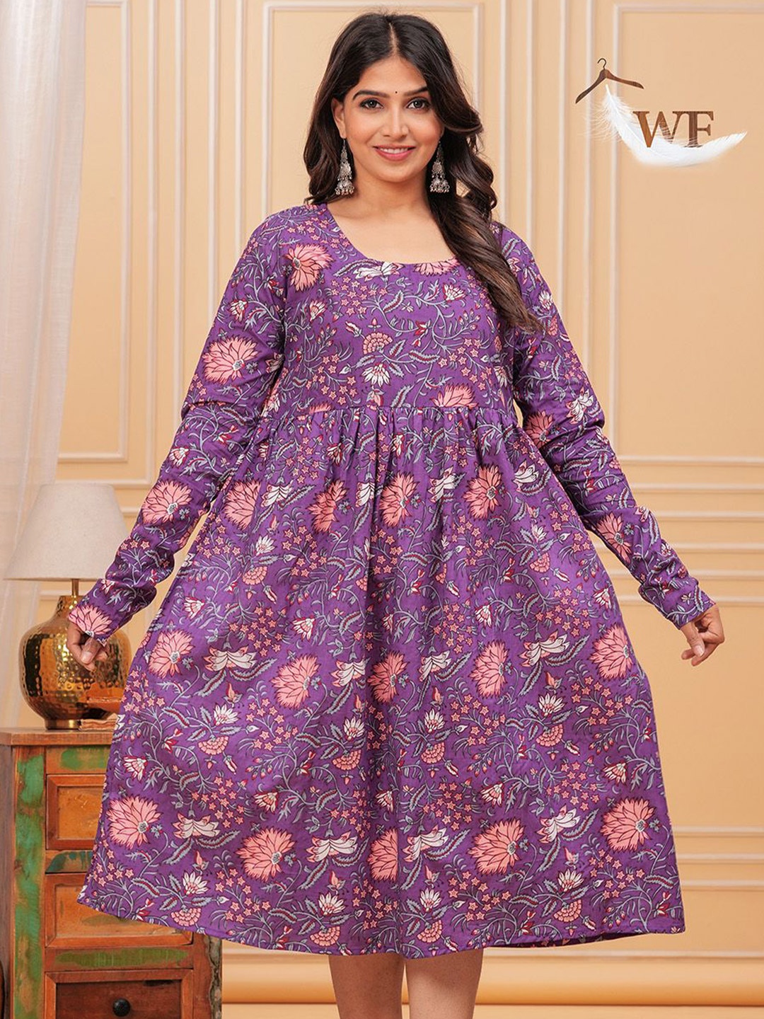 

THE WHITE FEATHERS Floral Print A-Line Dress, Violet