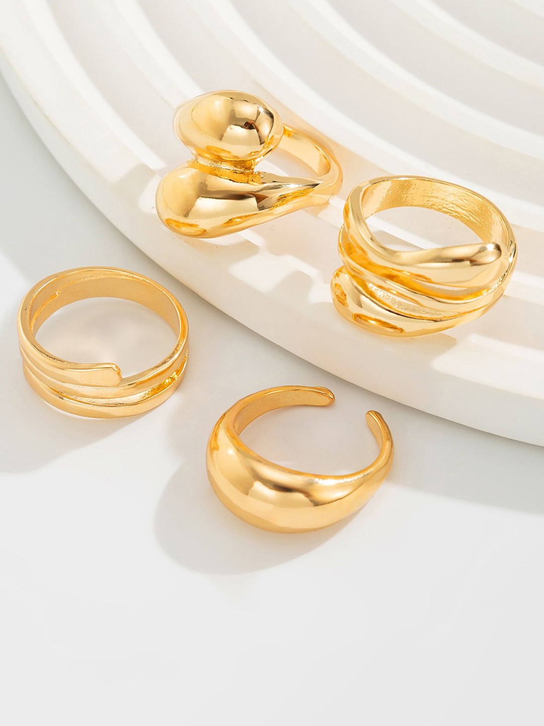 

LULU & SKY Set Of 4 Gold-Plated Adjustable Finger Rings