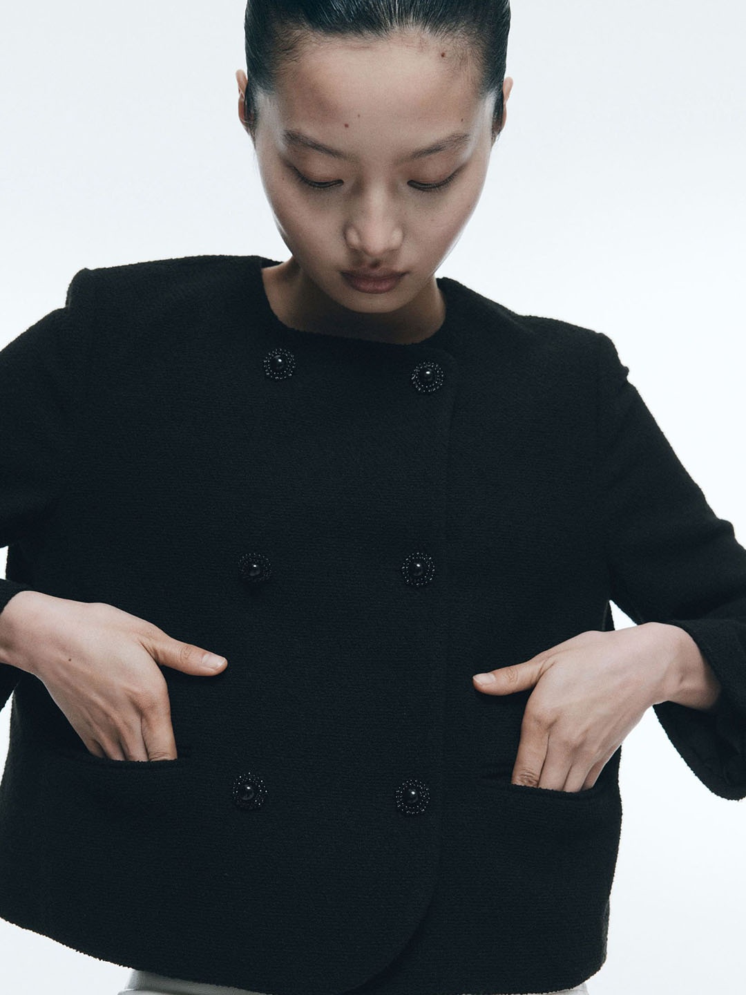 

H&M Double-Breasted Jacket, Black