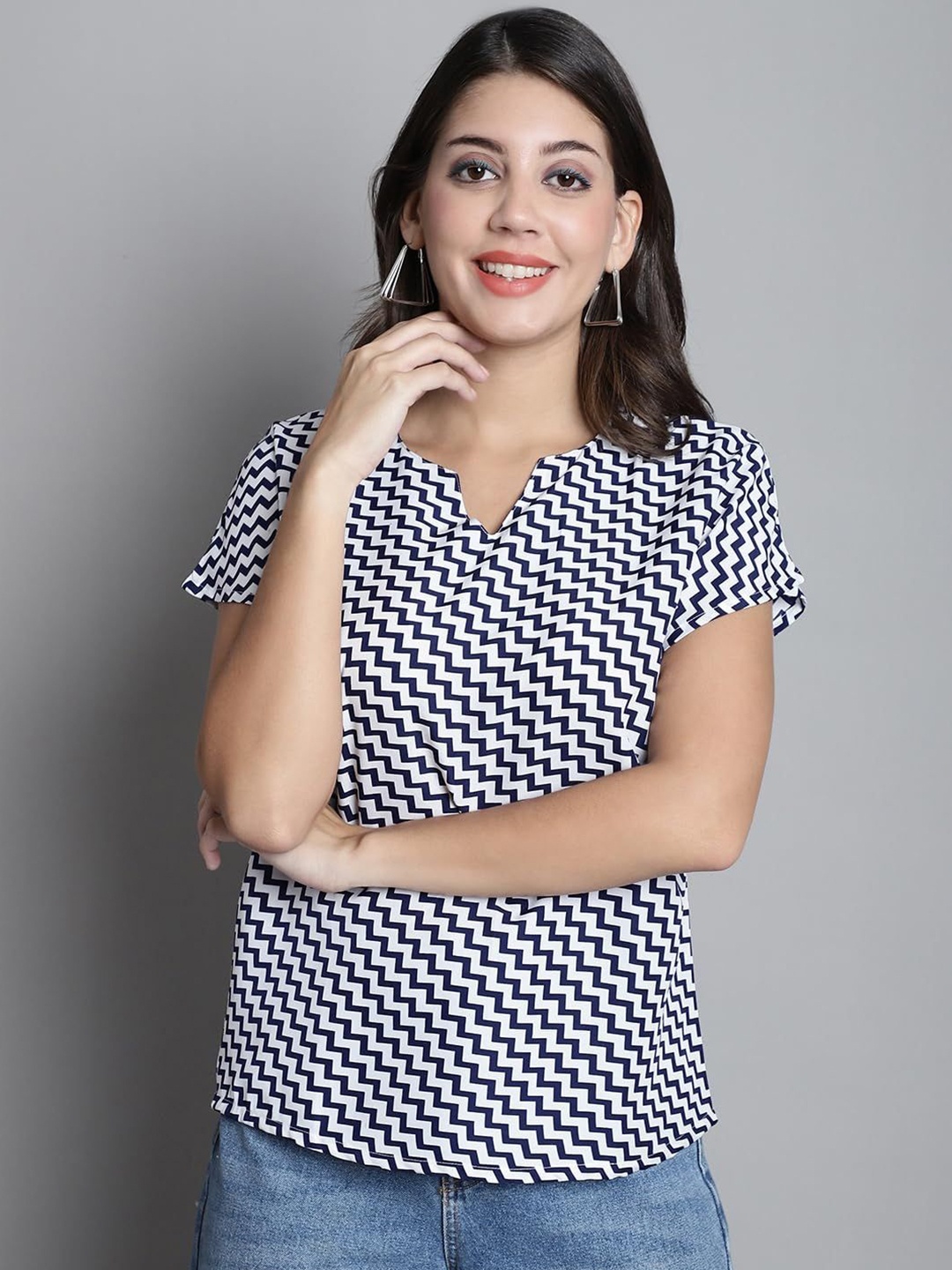 

SZN Geometric Print Top, White