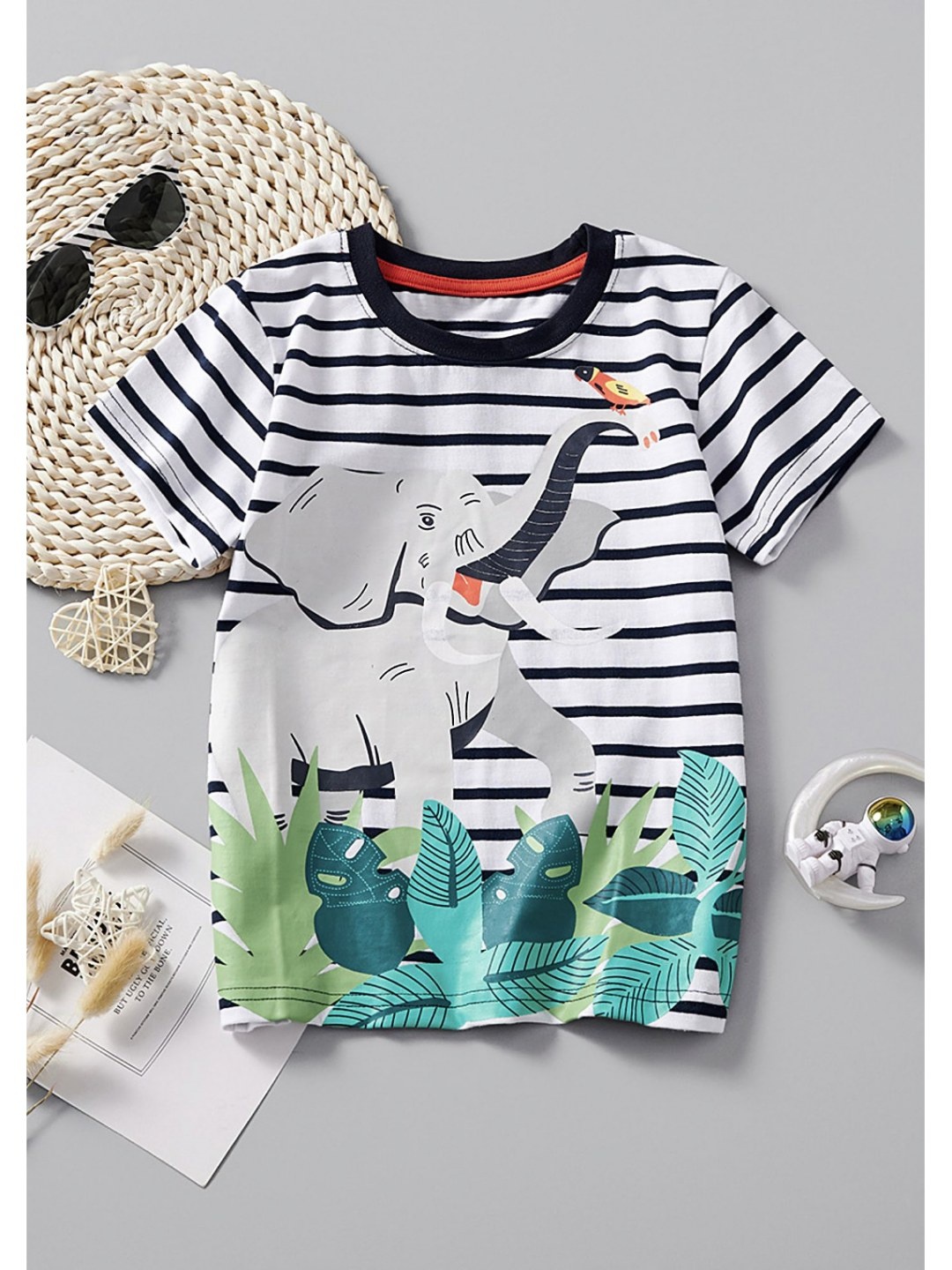 

LULU & SKY Boys Printed Organic Cotton Applique T-shirt, White
