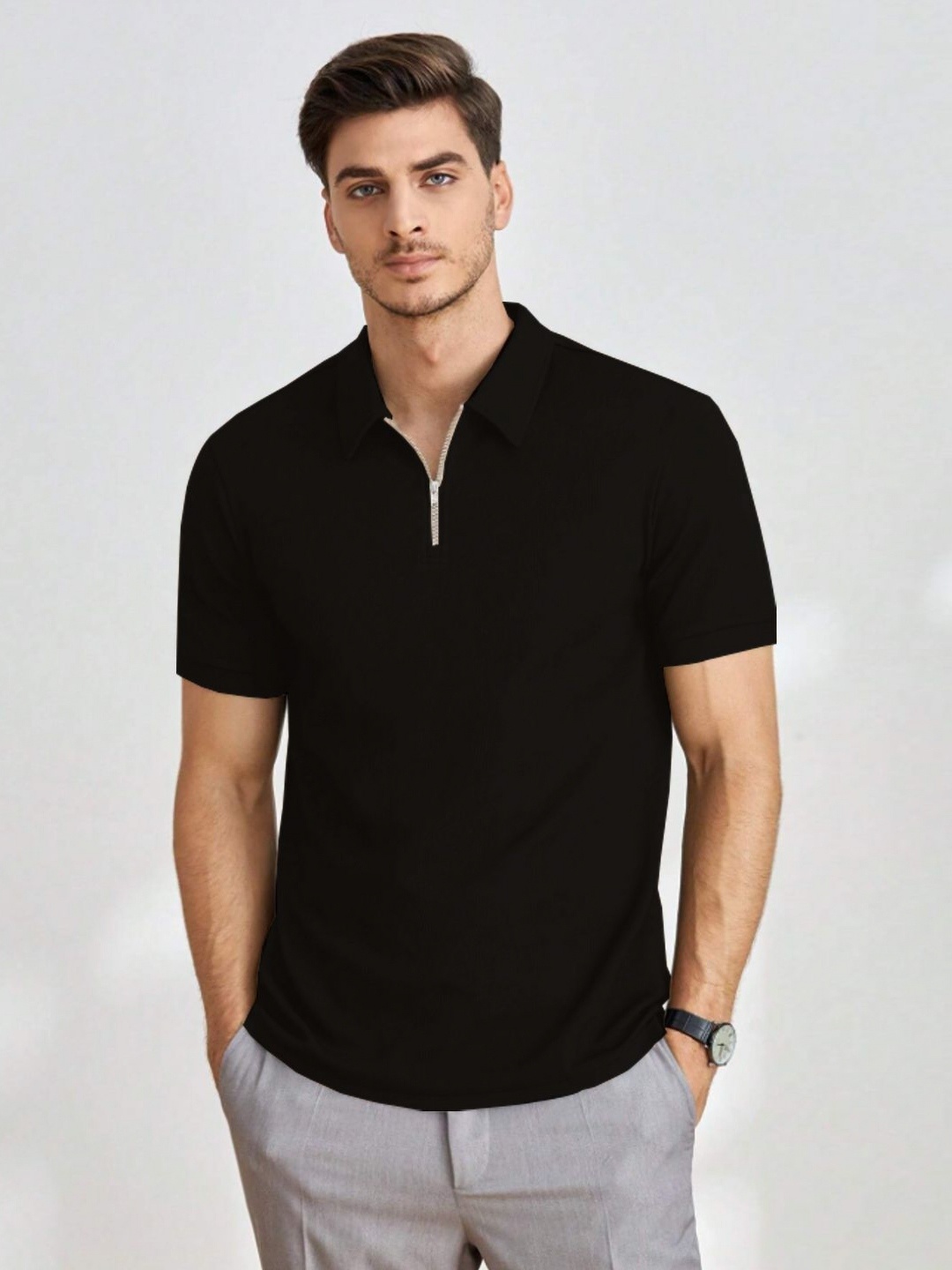 

madfrog Men Polo Collar Pockets T-shirt, Black