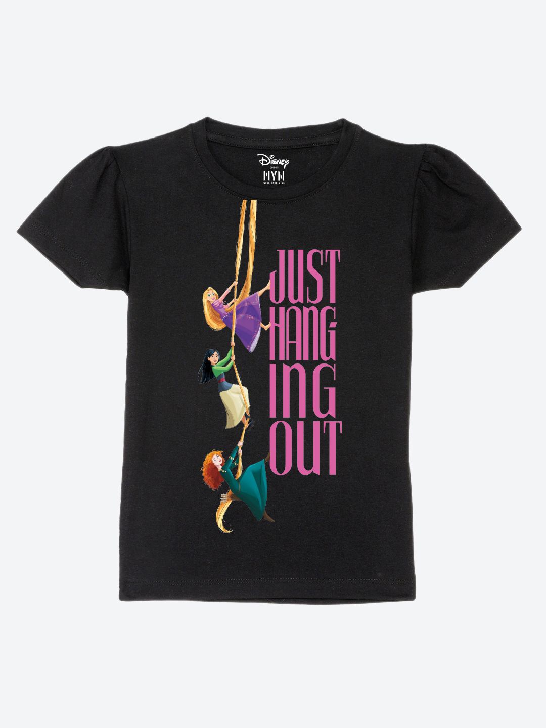 

Wear Your Mind Girls Printed Puff Sleeves Pure Cotton T-shirt, Black