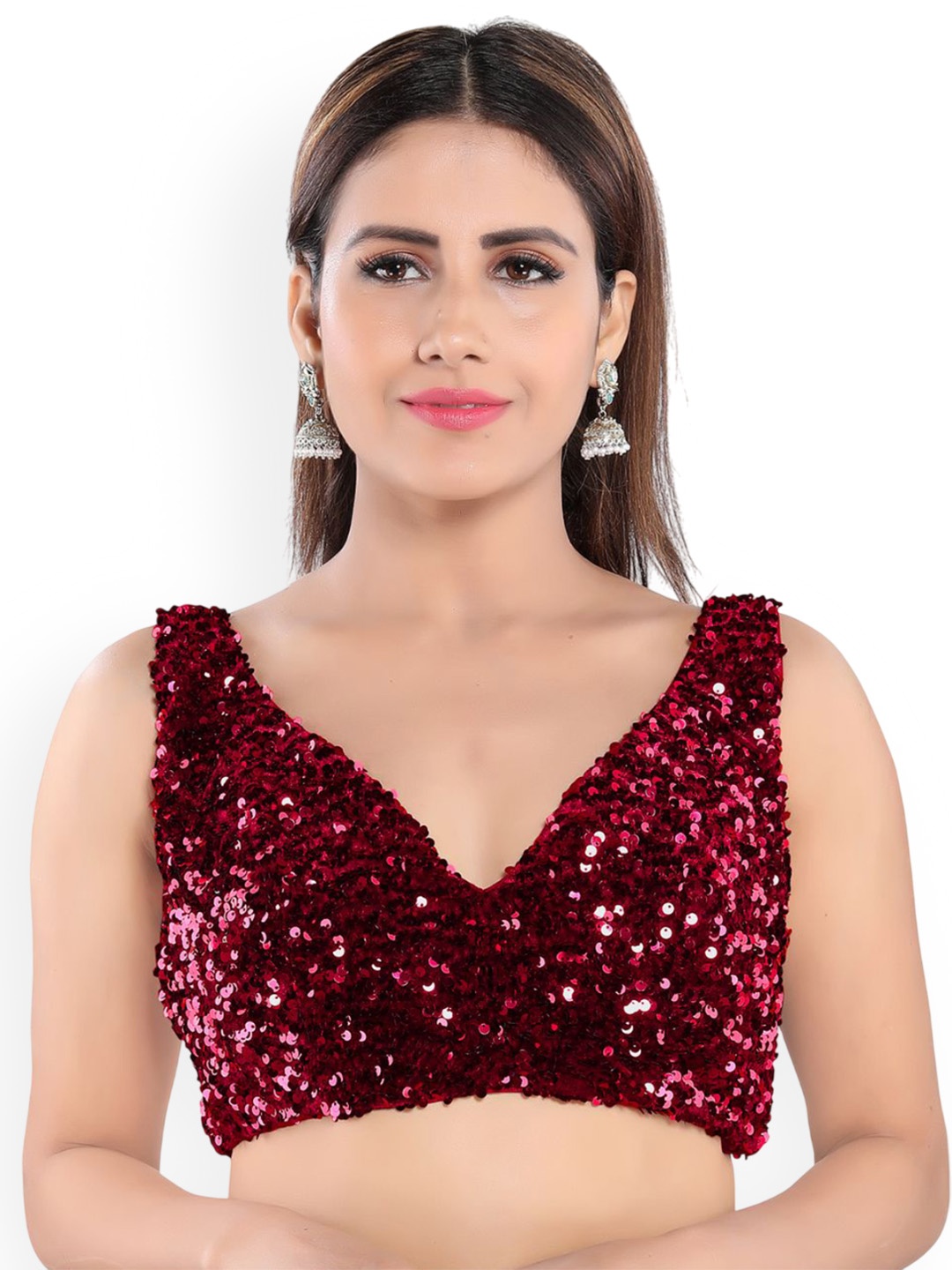 

VAMAS - THE DESIGNER BLOUSES Women Sweetheart Neck Padded Saree Blouse, Maroon