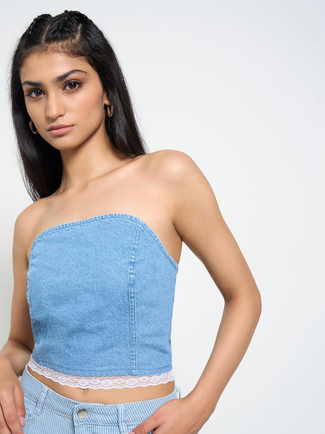 

SF JEANS by Pantaloons Off-Shoulder Cotton Tube Crop Top, Blue