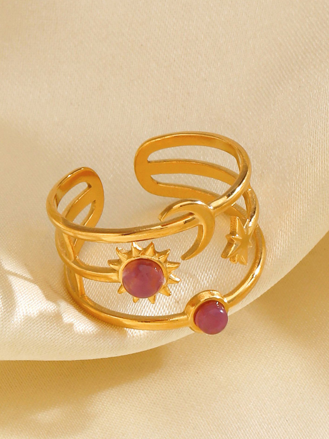 

LULU & SKY Gold-Plated Stone-Studded Adjustable Finger Ring