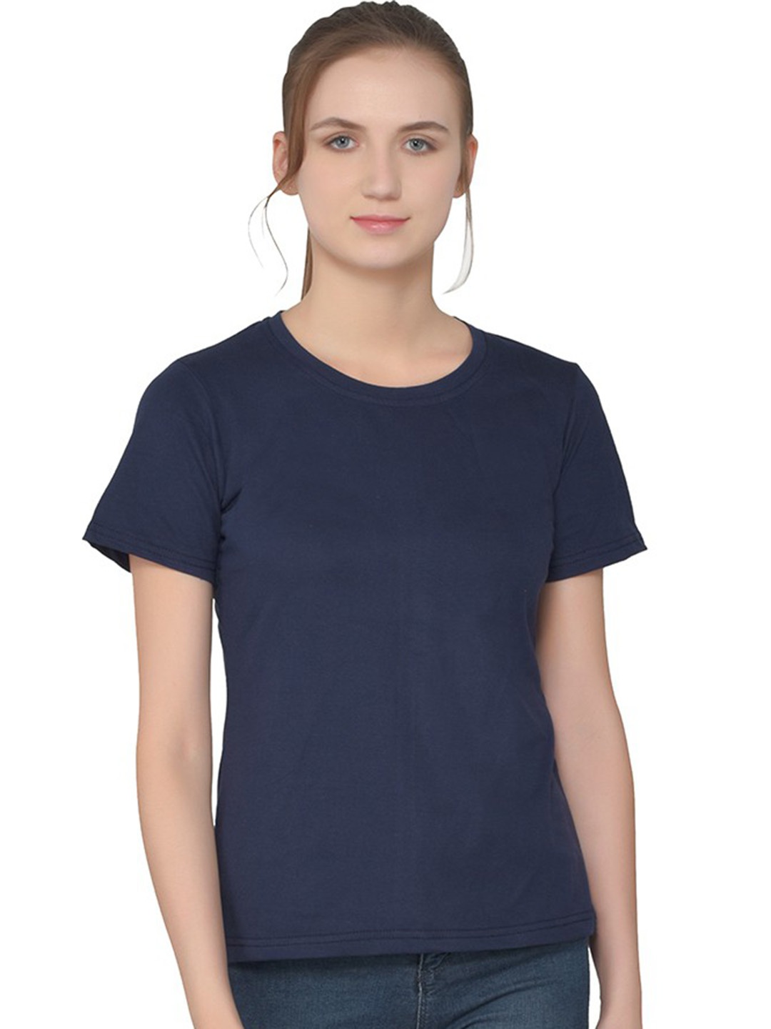 

BEYOU FASHION Women Raw Edge Slim Fit T-shirt, Navy blue