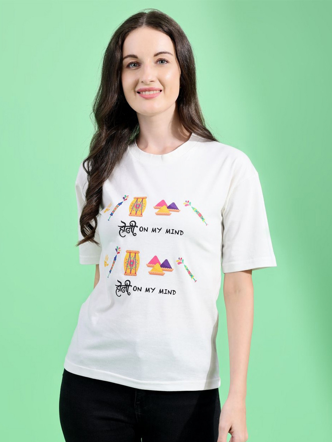 

ANJIR Women Typography Printed T-shirt, White