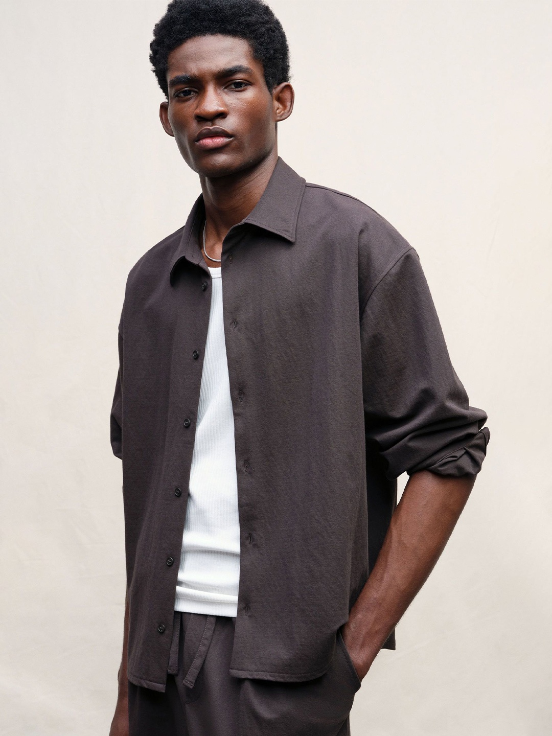 

H&M Loose Fit Shirt, Brown