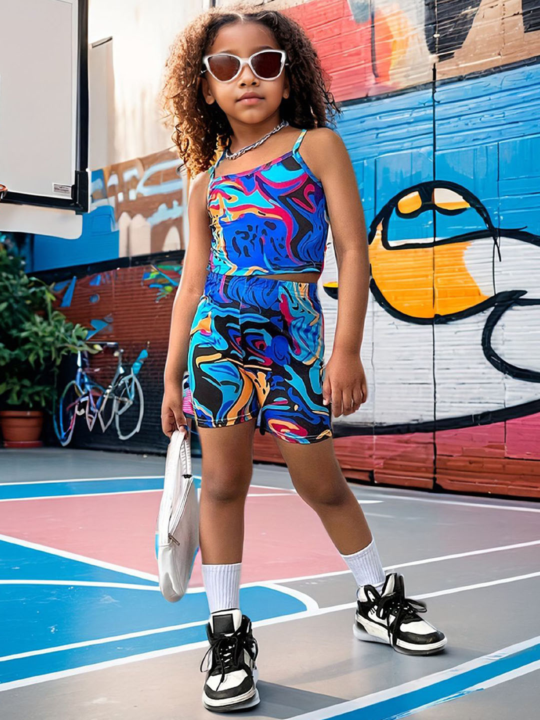 

YK Girls Printed Top with Shorts, Blue