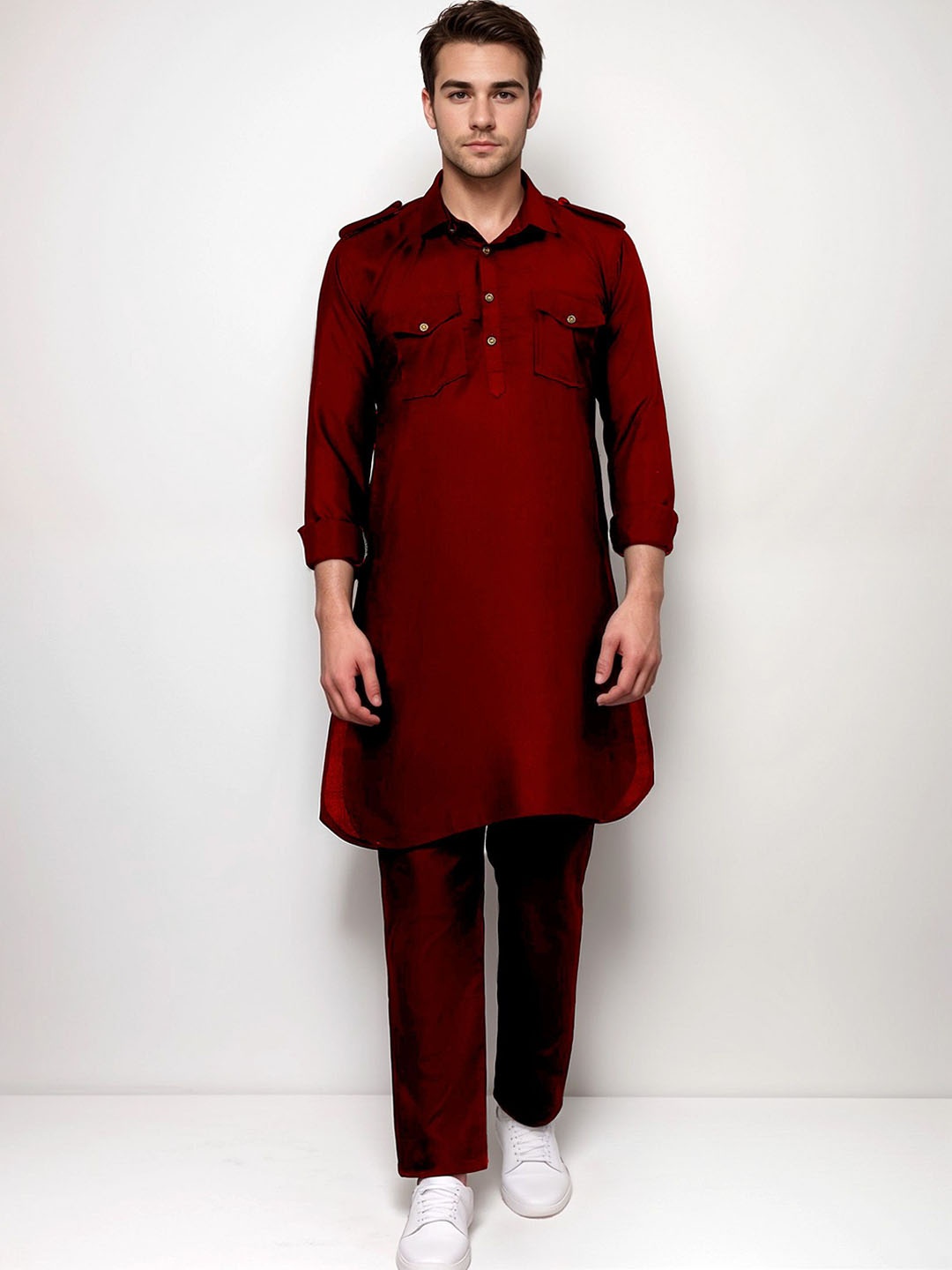 

Yugnik Men Regular Pure Cotton Kurta with Pyjamas, Maroon