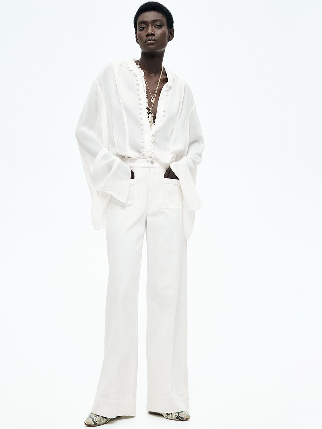 

H&M Wide High Jeans, White