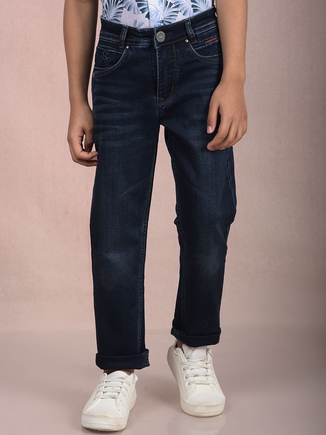 

Crimsoune Club Boys Slim Fit Heavy Fade Stretchable Jeans, Blue