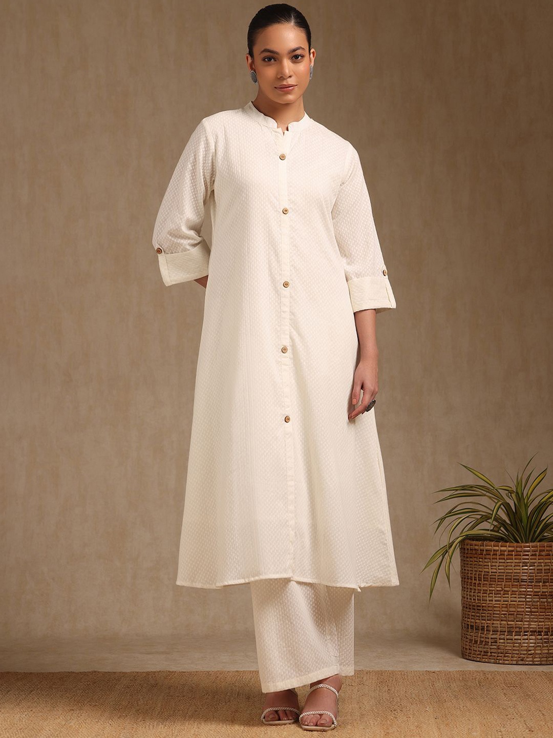 

Soch Women Regular Pure Cotton Kurta with Trousers, Off white