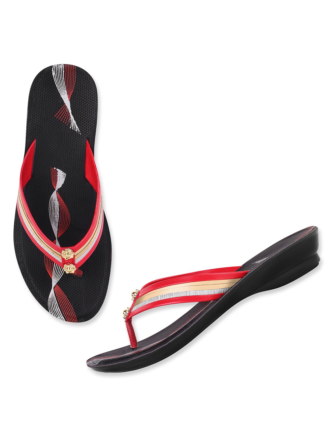 

PENNEN Women Printed Open Toe Flats, Red