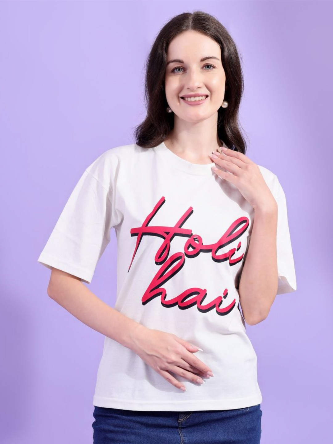 

ANJIR Women Typography Printed T-shirt, White