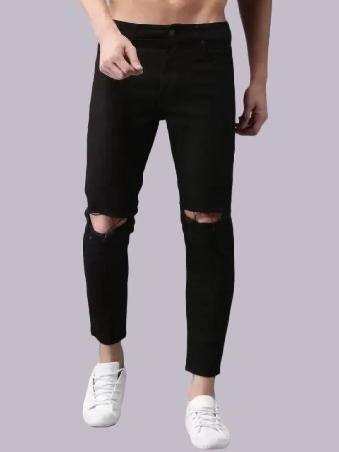 

COMFITS Men Classic Slash Knee Stretchable Jeans, Black