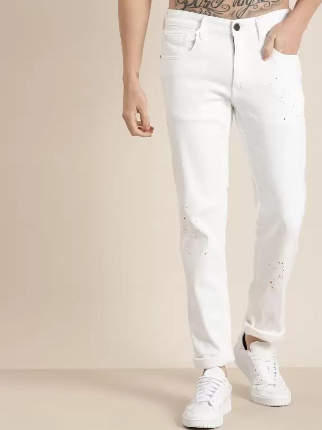 

COMFITS Men Classic Low Distress Stretchable Jeans, White