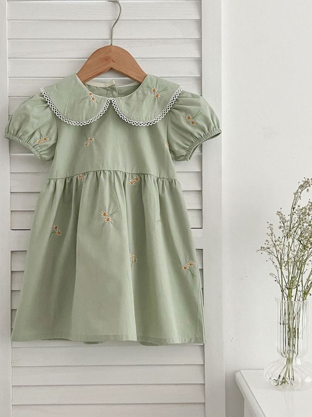 

LULU & SKY Peter Pan Collar Puff Sleeve A-Line Dress, Green